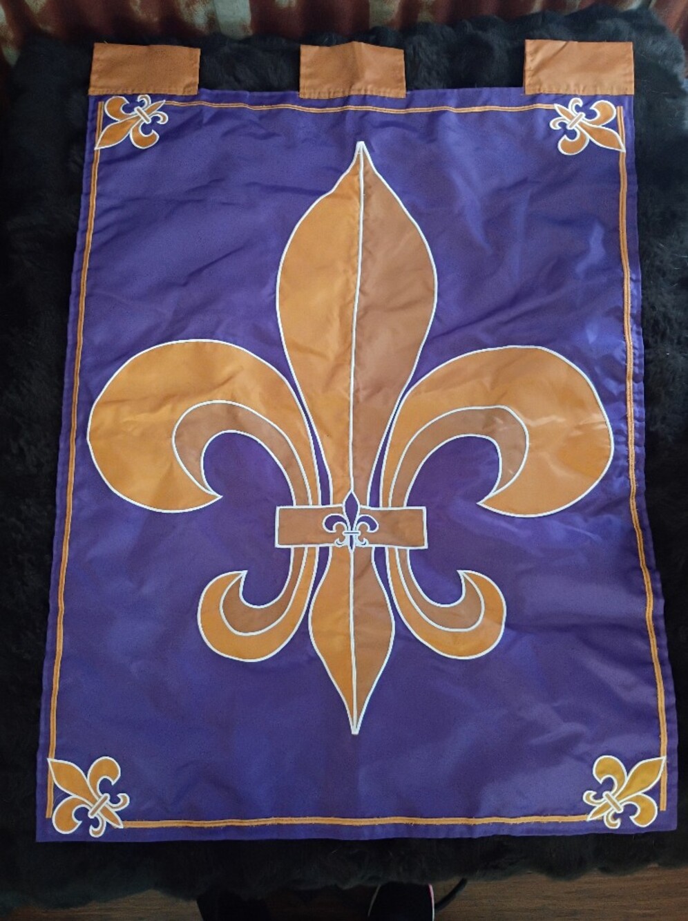 Purple and Gold Embroideried Double Side Fleur De Lis House Flag 30"x50"